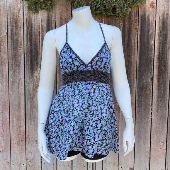Free People Floral Blue Ring boho tank top hippie - Picture 1 of 8